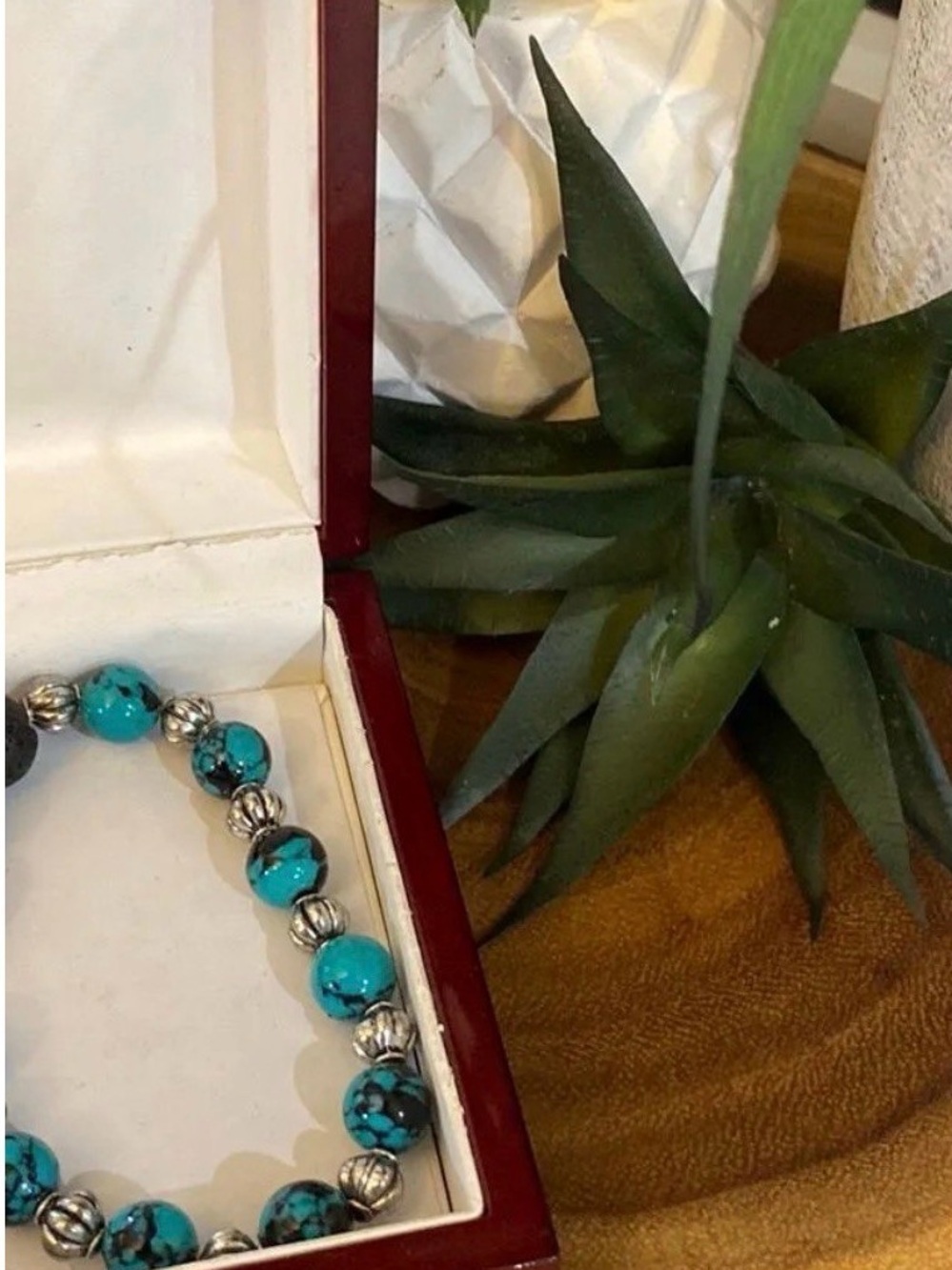 Volcanic Lava Rock & Turquoise Beaded Bracelet